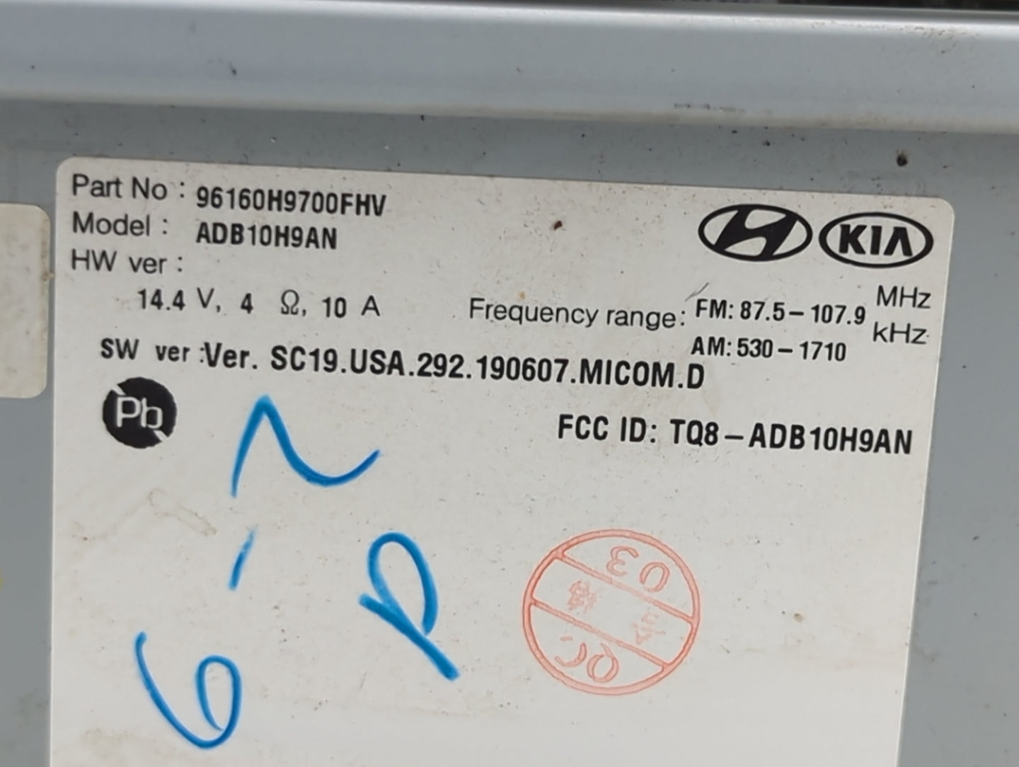 2019-2020 Kia Rio Radio AM FM Cd Player Receiver Replacement P/N:96160H9700FHV Fits Fits 2019 2020 OEM Used Auto Parts - Oem