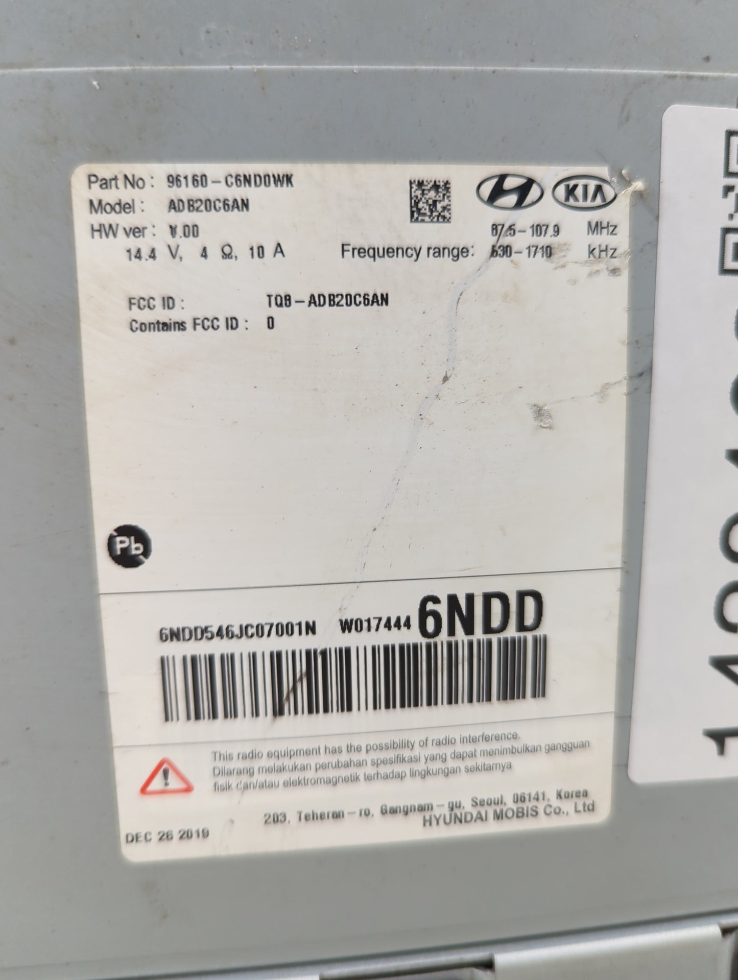 2019-2020 Kia Sorento Radio AM FM Cd Player Receiver Replacement P/N:96160-C6ND0WK AD820C6AN, TQ8-AD820C6AN Fits Fits 2019 2