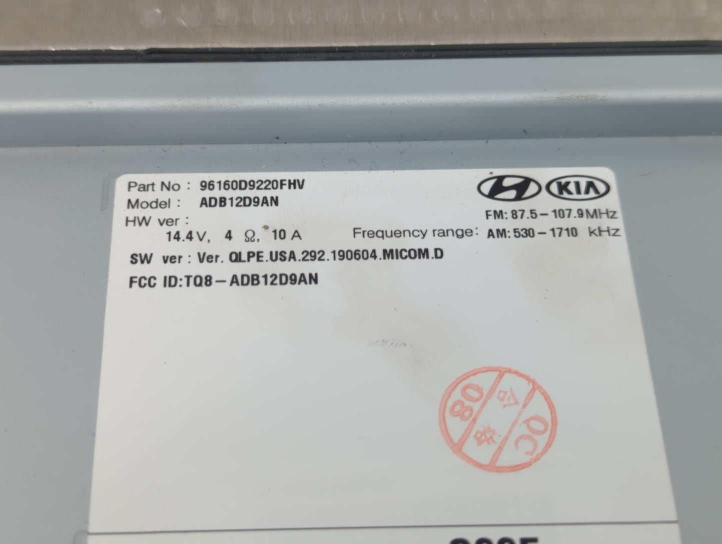 2020-2021 Kia Sportage Radio AM FM Cd Player Receiver Replacement P/N:96160D9220FHV Fits Fits 2020 2021 OEM Used Auto Parts 