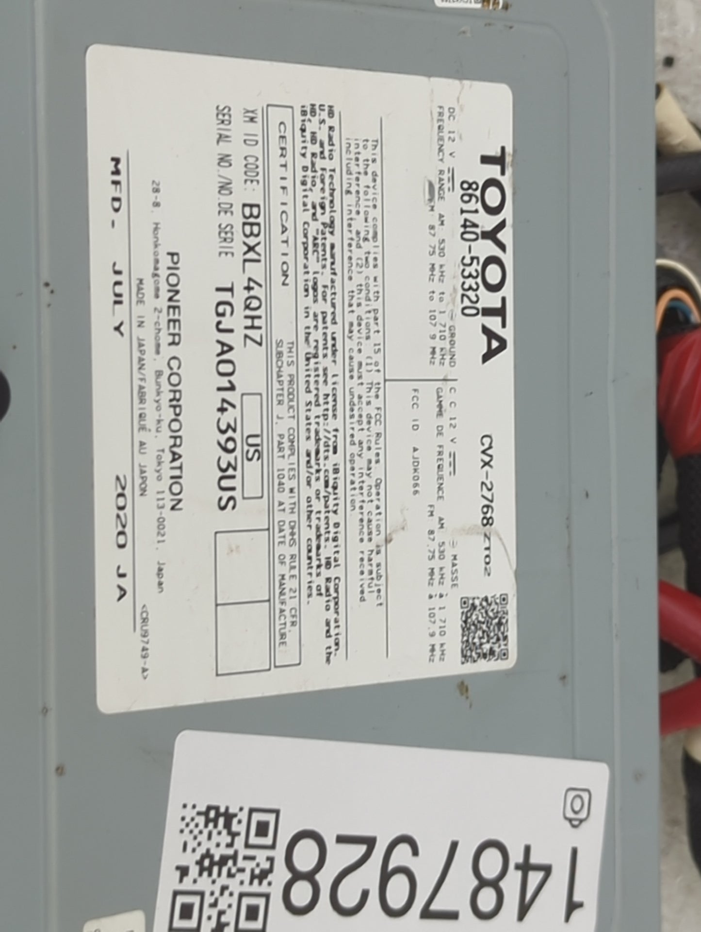 2019 Lexus Is300 Radio AM FM Cd Player Receiver Replacement P/N:86140-53320 CVX-2768, BBXL4QHZ Fits OEM Used Auto Parts - Oe