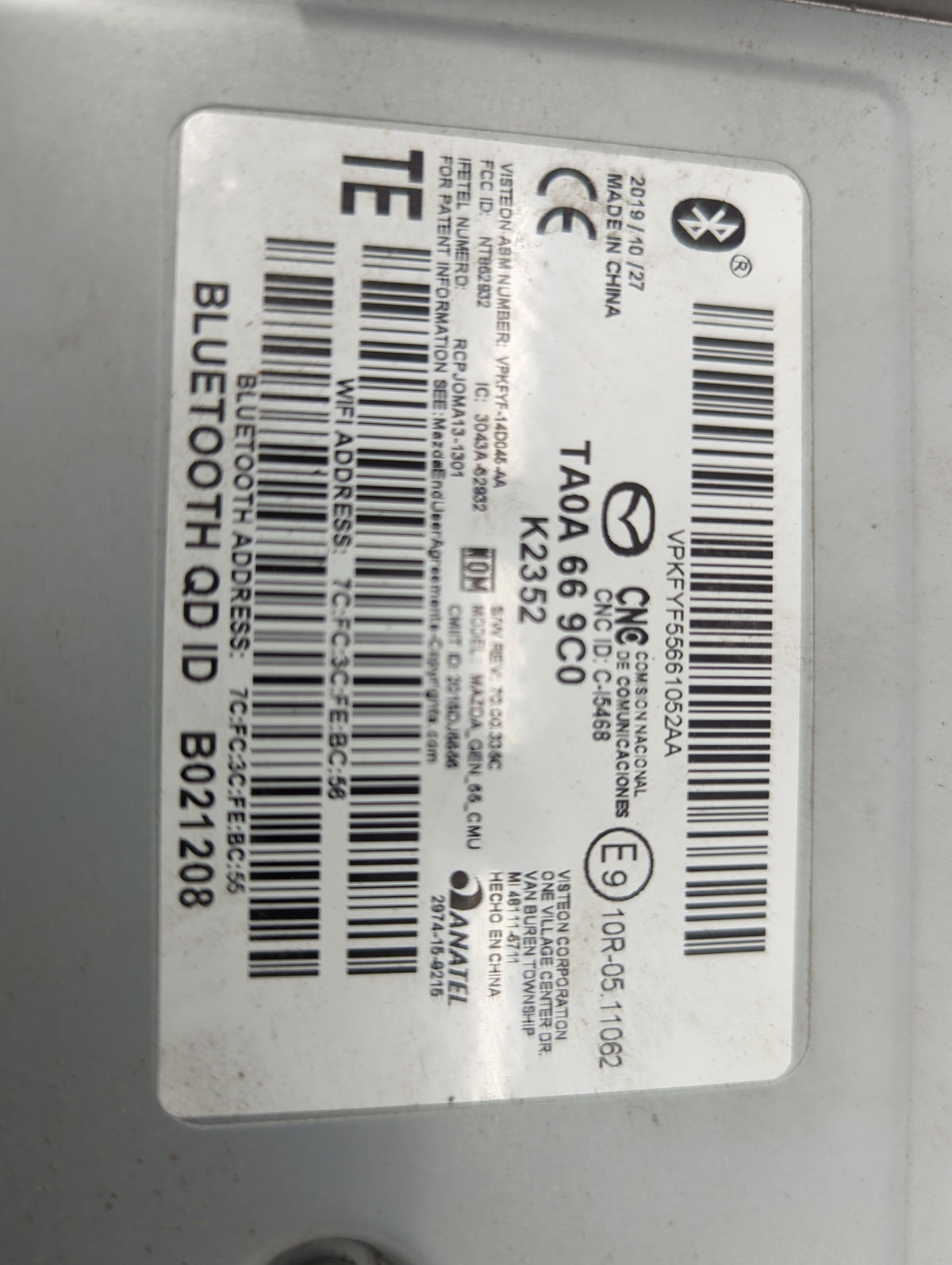 2016-2020 Mazda Cx-5 Radio AM FM Cd Player Receiver Replacement P/N:TA0A 66 9C0 Fits 2016 2017 2018 2019 2020 2021 OEM Used 