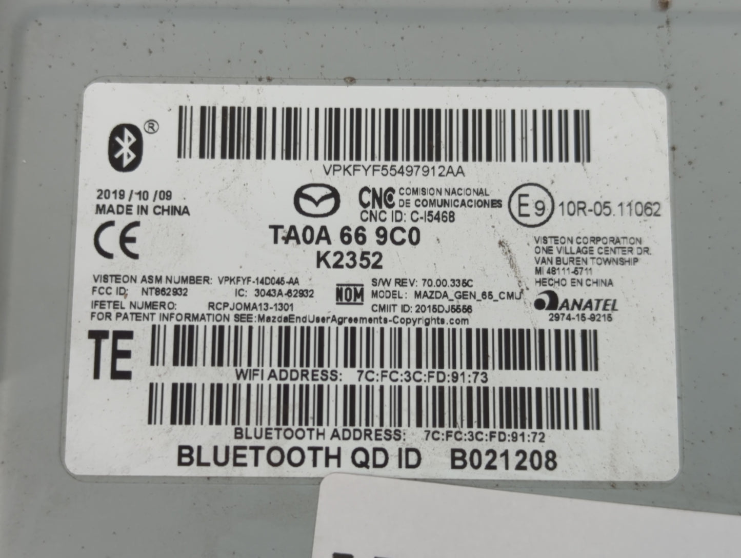 2016-2020 Mazda Cx-5 Radio AM FM Cd Player Receiver Replacement P/N:E910R-05 11062 TA0A 66 9C0 Fits OEM Used Auto Parts - Oe
