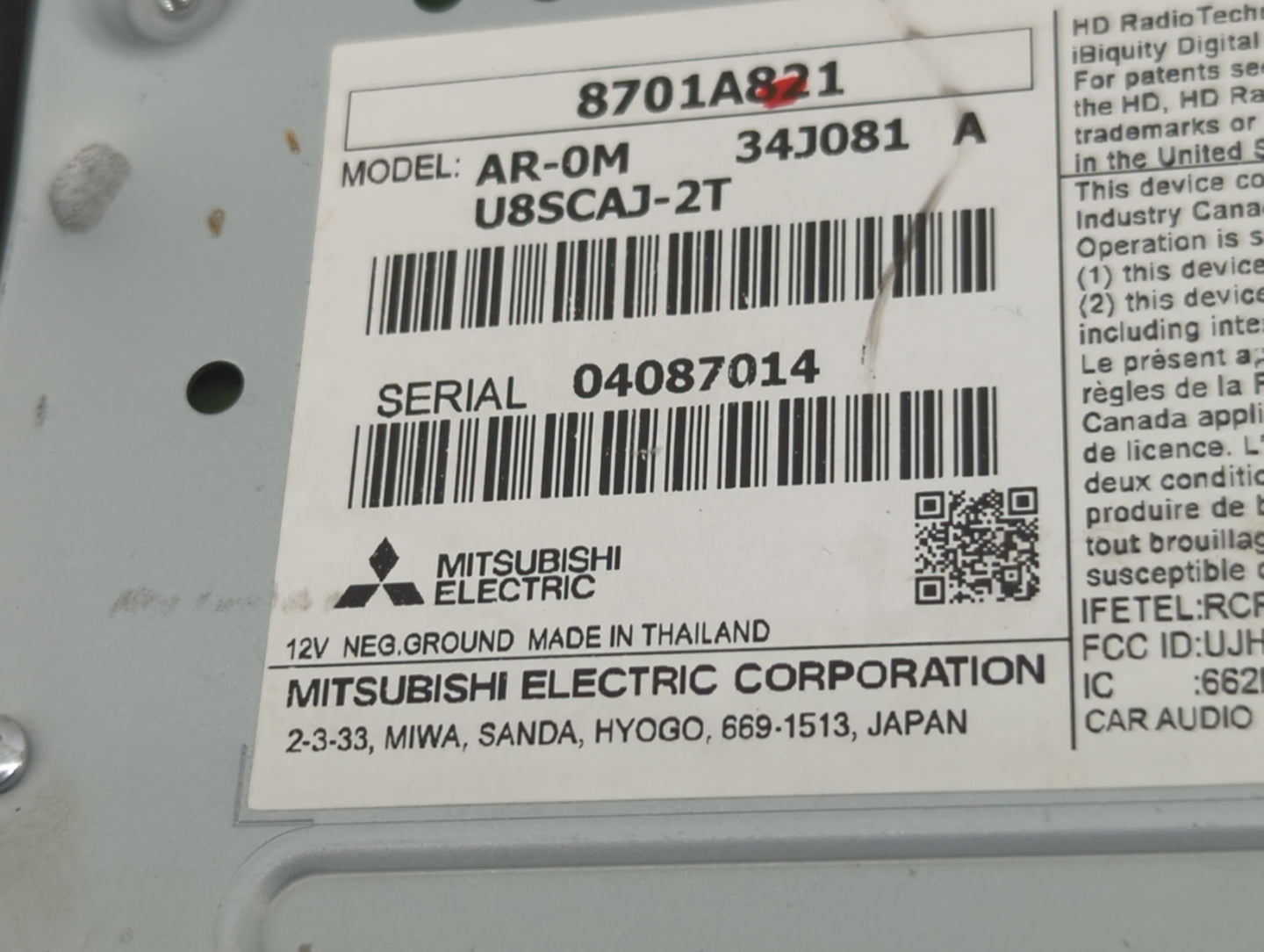 2020 Mitsubishi Outlander Radio AM FM Cd Player Receiver Replacement P/N:8701A821 AR-0M, U8SCAJ-2T Fits Fits 2018 OEM Used A