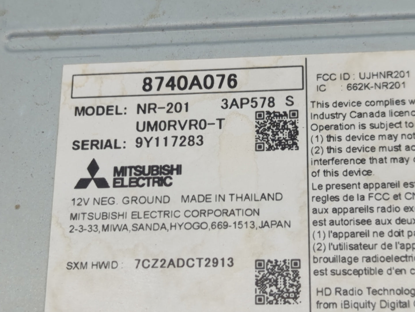 2020 Mitsubishi Outlander Sport Radio AM FM Cd Player Receiver Replacement P/N:8740A076 NR-201, UM0RVR0-T, UJHNR201 Fits OEM