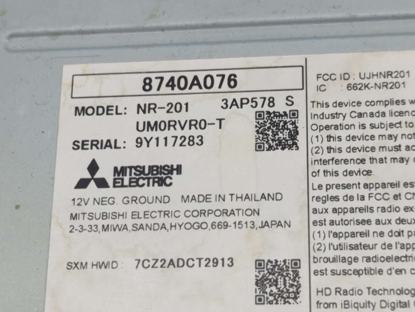 2020 Mitsubishi Outlander Sport Radio AM FM Cd Player Receiver Replacement P/N:8740A076 NR-201, UM0RVR0-T, UJHNR201 Fits OEM