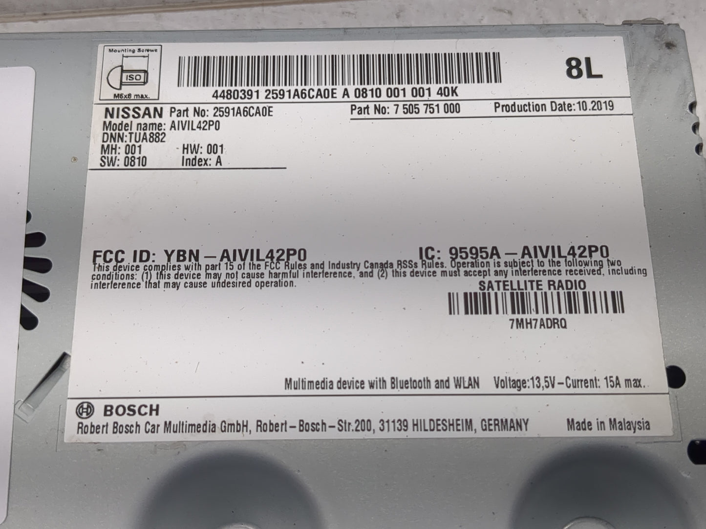2020 Nissan Altima Radio AM FM Cd Player Receiver Replacement P/N:2591A6CA0E Fits OEM Used Auto Parts - Oemusedautoparts1.co