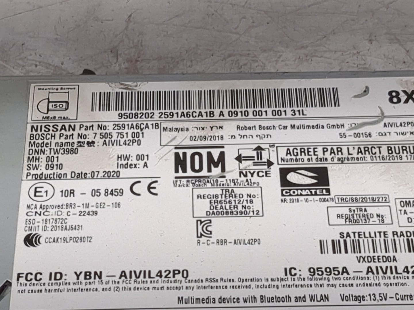 2020 Nissan Altima Radio AM FM Cd Player Receiver Replacement P/N:2591A6CA1B 7505751001, AIVIL42P0, YBN-AIVIL42P0 Fits OEM U