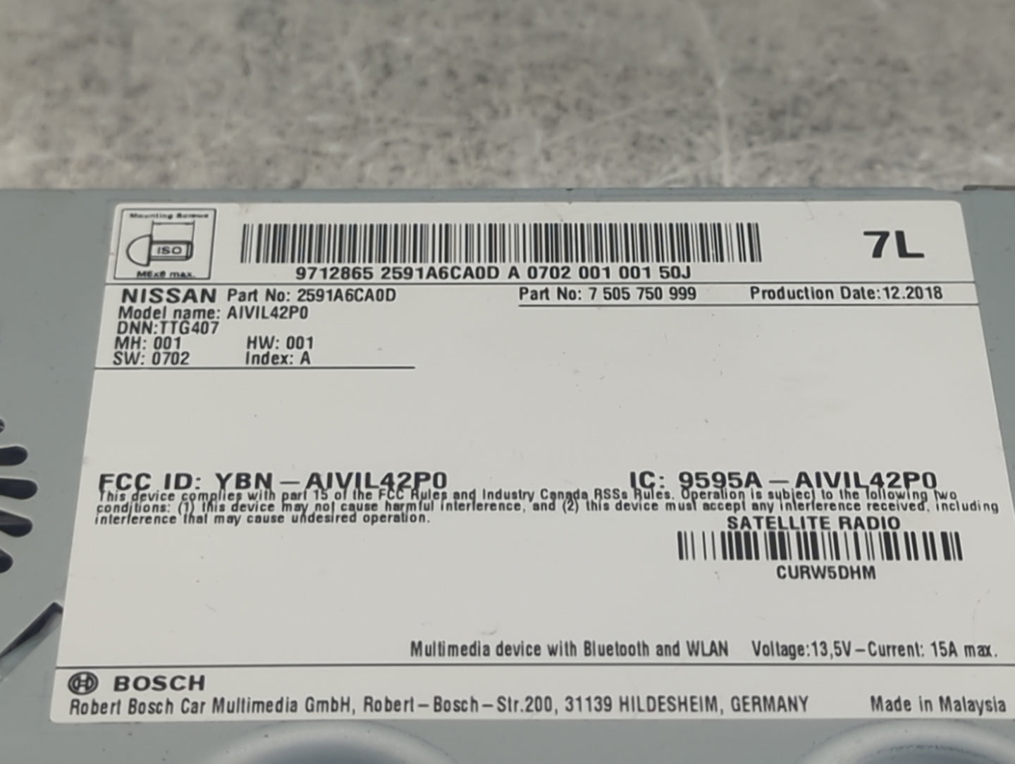 2020 Nissan Altima Radio AM FM Cd Player Receiver Replacement P/N:2591A6CA0D 7505750999, AIVIL42P0, YBN-AIVIL42P0 Fits OEM U