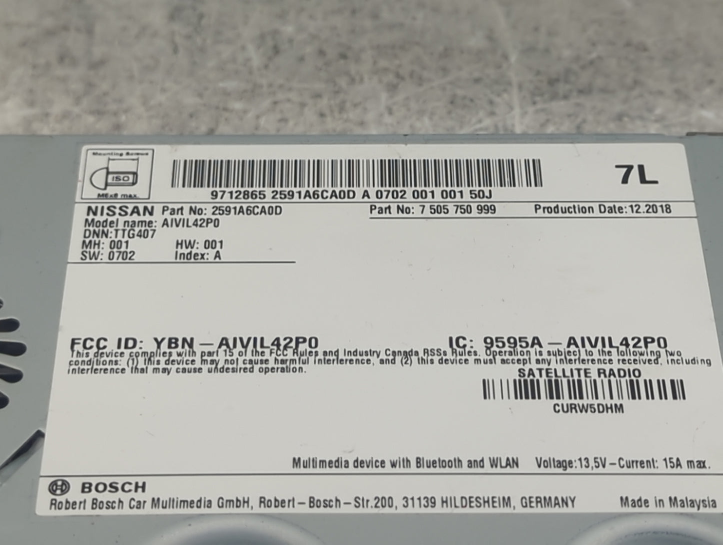 2020 Nissan Altima Radio AM FM Cd Player Receiver Replacement P/N:2591A6CA0D 7505750999, AIVIL42P0, YBN-AIVIL42P0 Fits OEM U