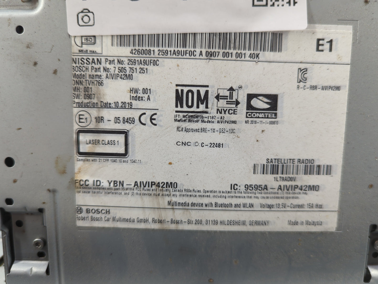 2019-2021 Nissan Murano Radio AM FM Cd Player Receiver Replacement P/N:2591A9UF0C 7505751251, AIVIP42M0 Fits Fits 2019 2020 