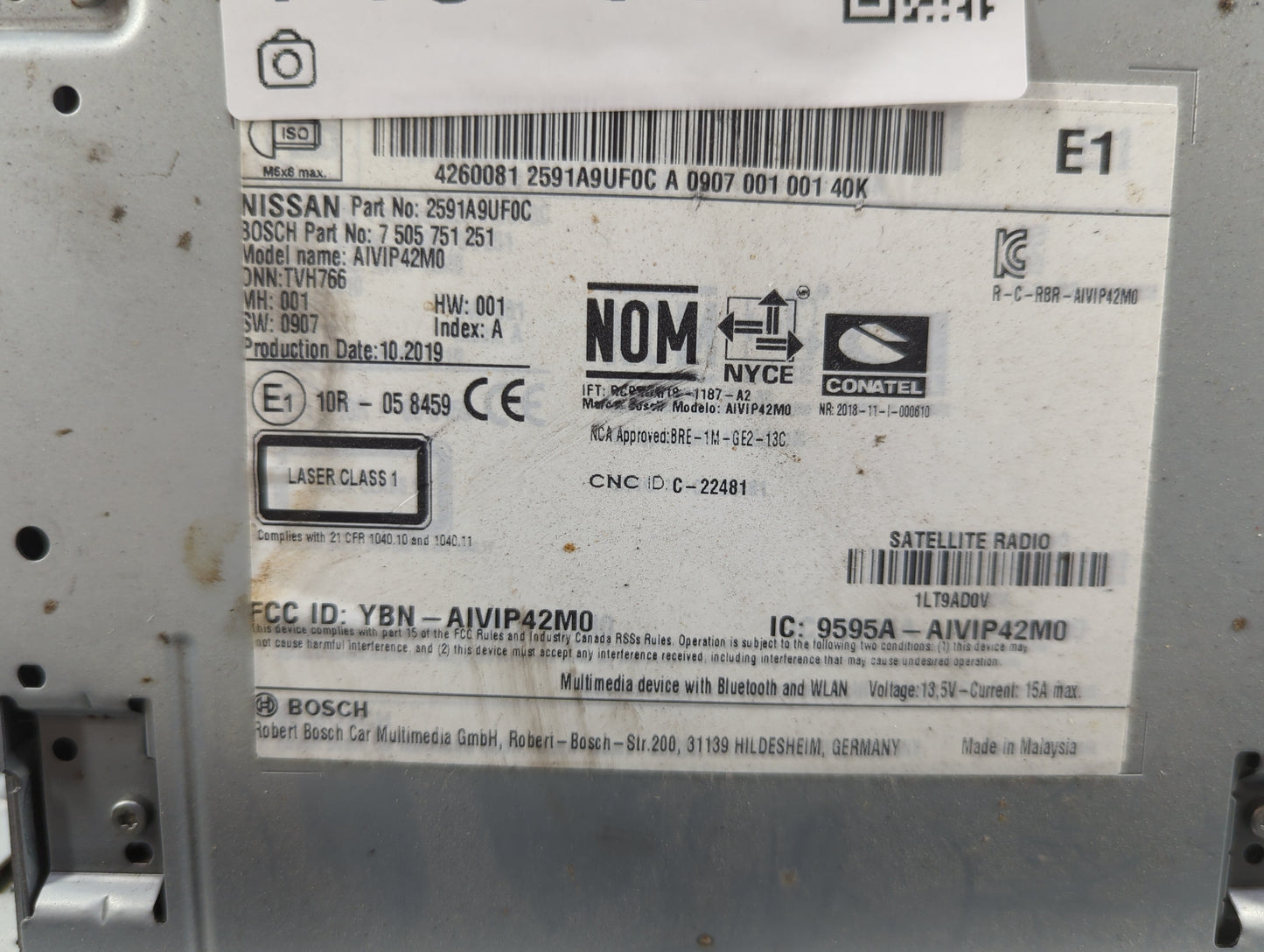 2019-2021 Nissan Murano Radio AM FM Cd Player Receiver Replacement P/N:2591A9UF0C 7505751251, AIVIP42M0 Fits Fits 2019 2020 