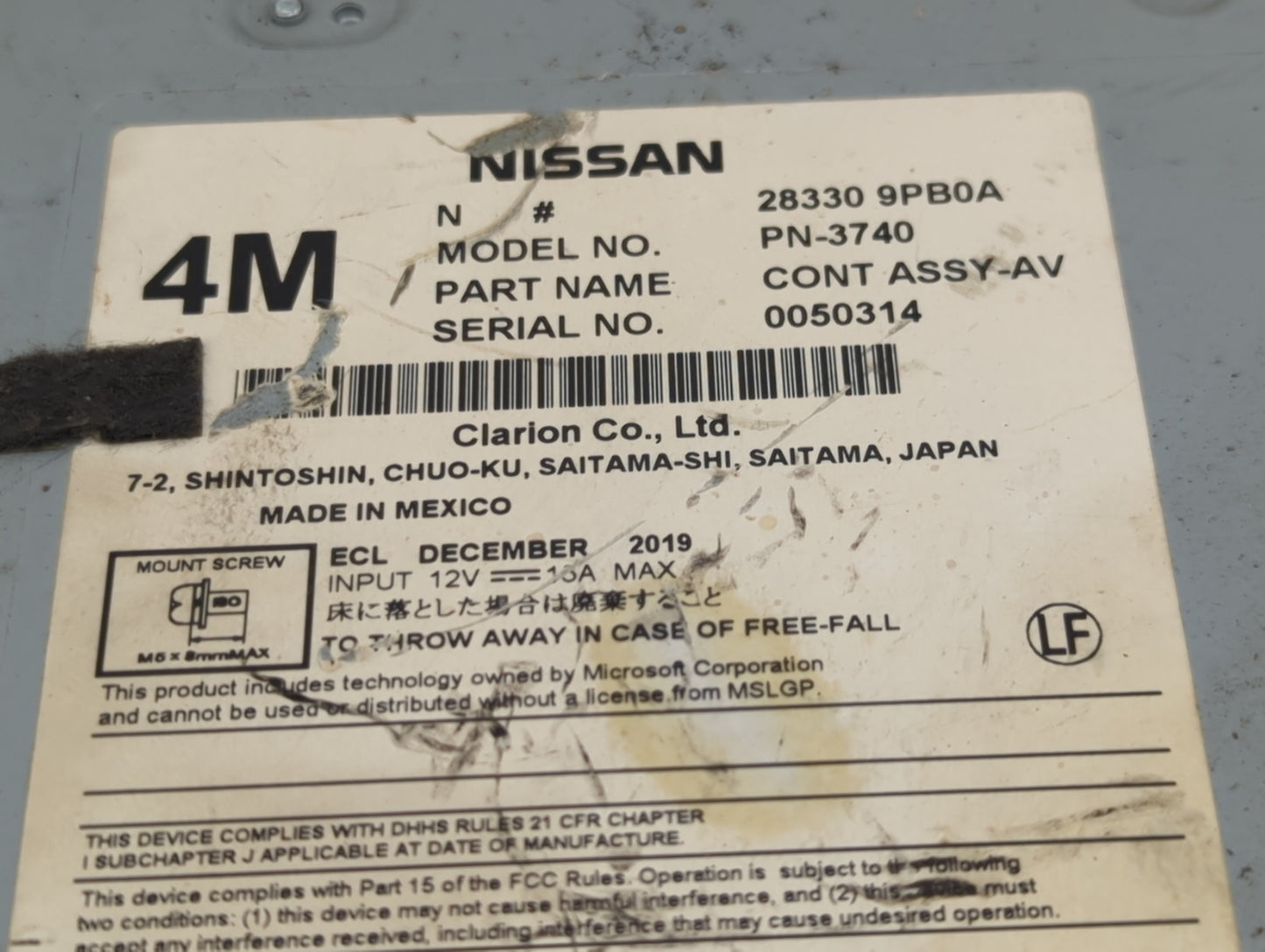 2020 Nissan Nv200 Radio AM FM Cd Player Receiver Replacement P/N:259TASUD0A 7505750886, AIVIL12F0 Fits OEM Used Auto Parts -