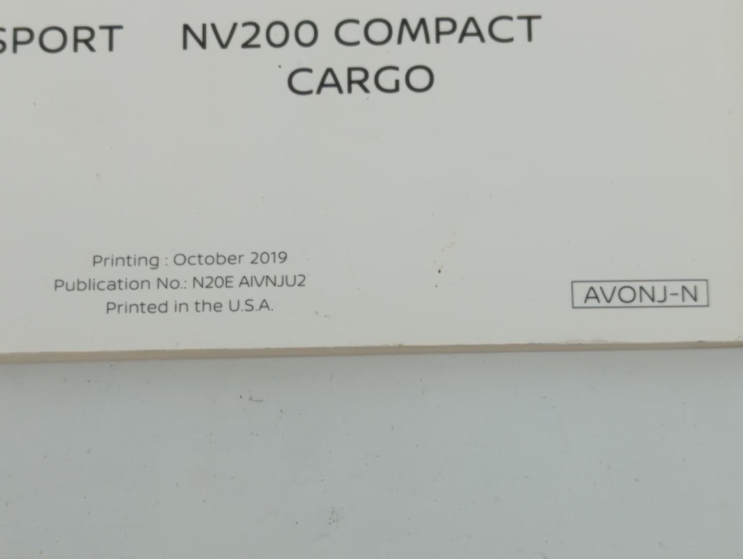 2020 Nissan Nv200 Owners Manual Book Guide P/N:N20E AIVNJU2 OEM Used Auto Parts - Oemusedautoparts1.com