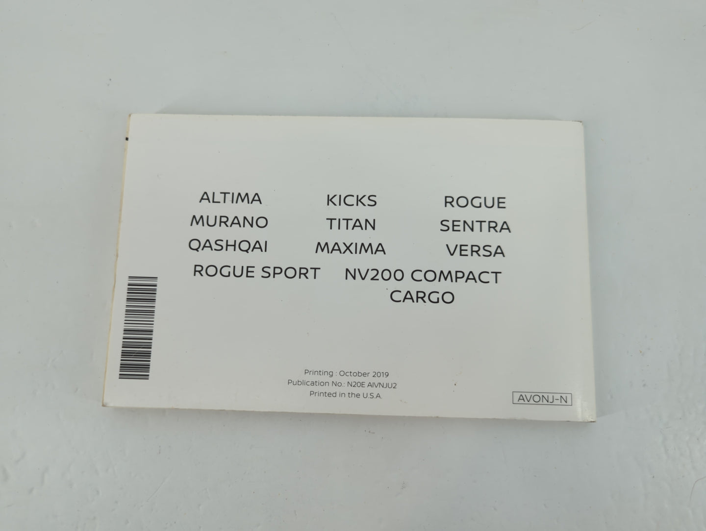 2020 Nissan Nv200 Owners Manual Book Guide P/N:N20E AIVNJU2 OEM Used Auto Parts - Oemusedautoparts1.com