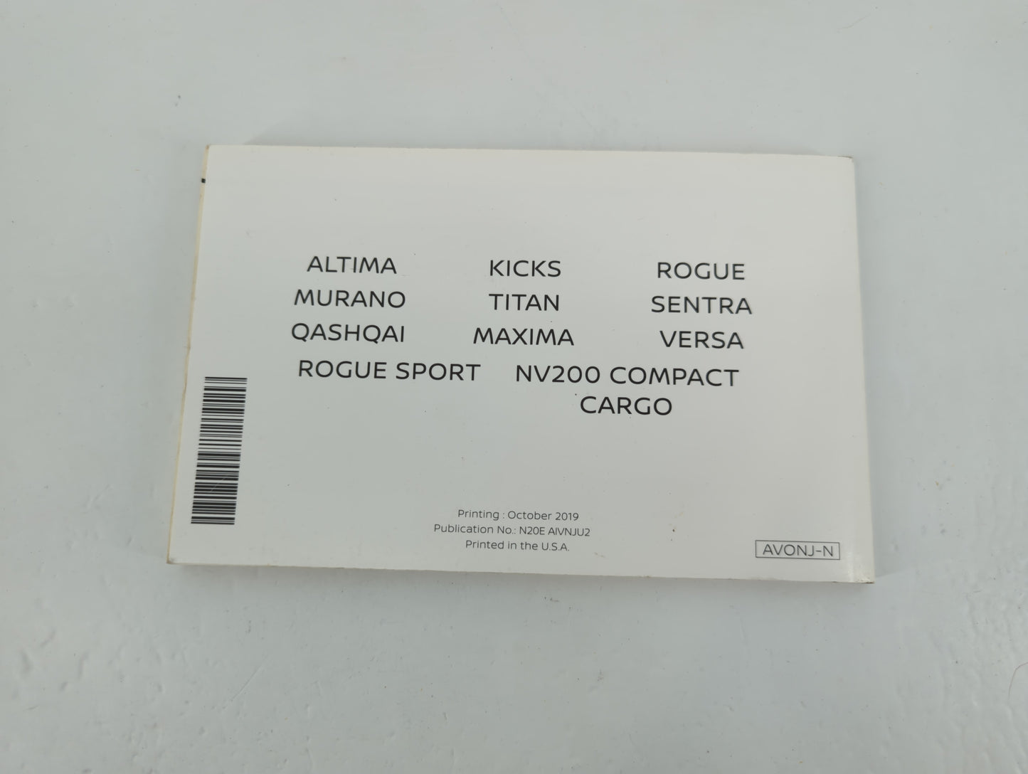 2020 Nissan Nv200 Owners Manual Book Guide P/N:N20E AIVNJU2 OEM Used Auto Parts - Oemusedautoparts1.com