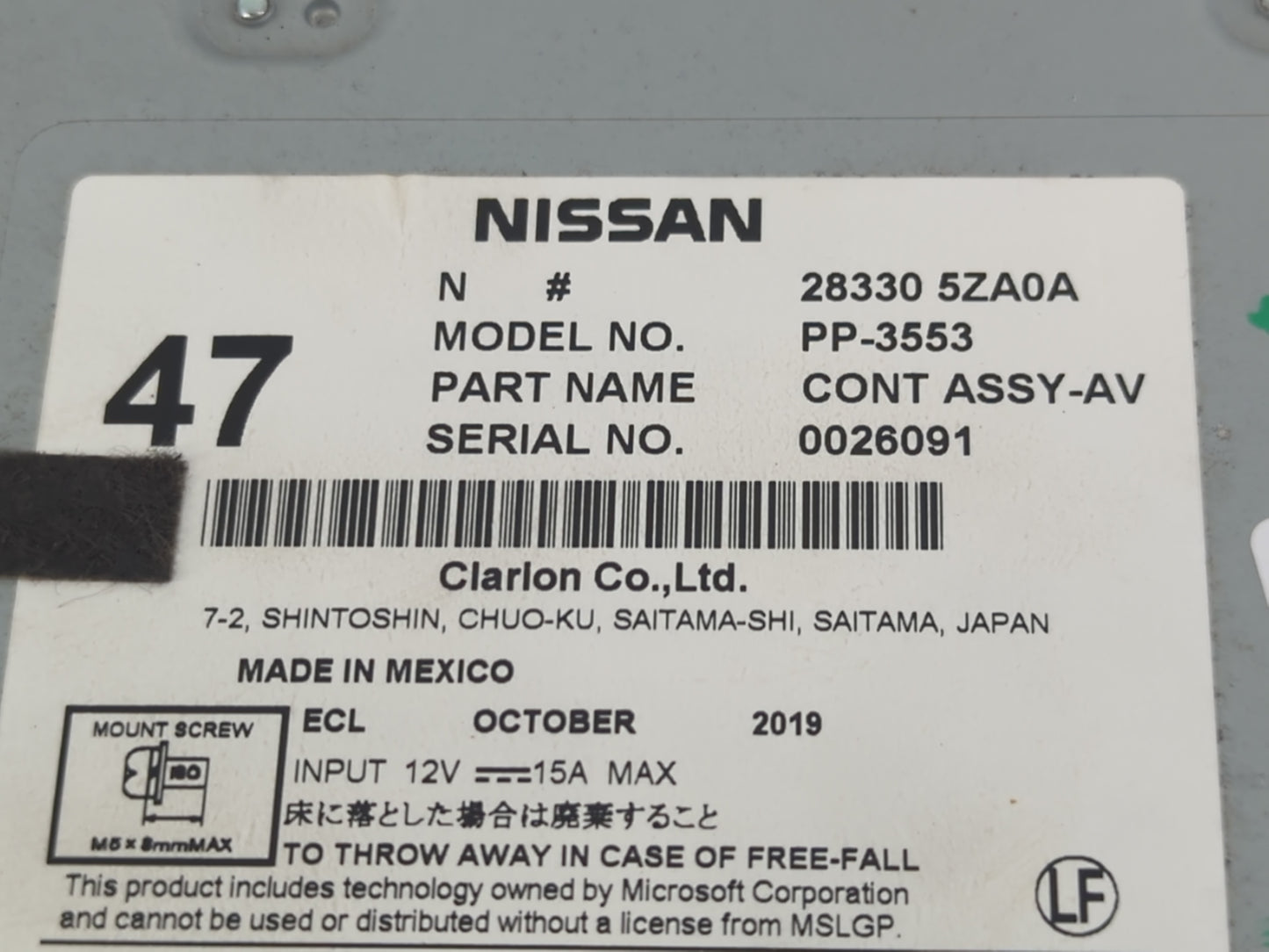 2017-2020 Nissan Pathfinder Radio AM FM Cd Player Receiver Replacement P/N:28330 5ZA0A Fits Fits 2017 2018 2019 2020 OEM Use