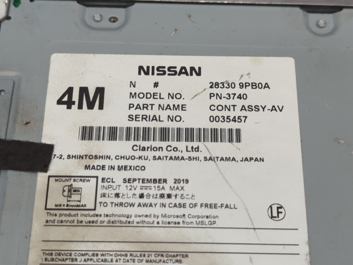 2017-2020 Nissan Pathfinder Radio AM FM Cd Player Receiver Replacement P/N:28330 9PB0A Fits Fits 2017 2018 2019 2020 OEM Use
