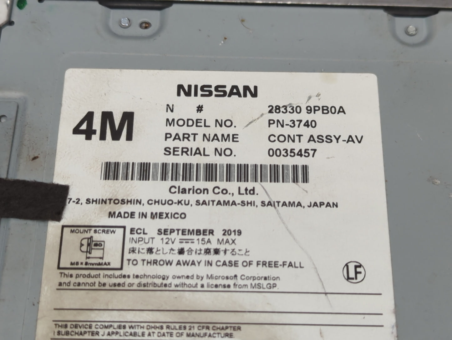 2017-2020 Nissan Pathfinder Radio AM FM Cd Player Receiver Replacement P/N:28330 9PB0A Fits Fits 2017 2018 2019 2020 OEM Use