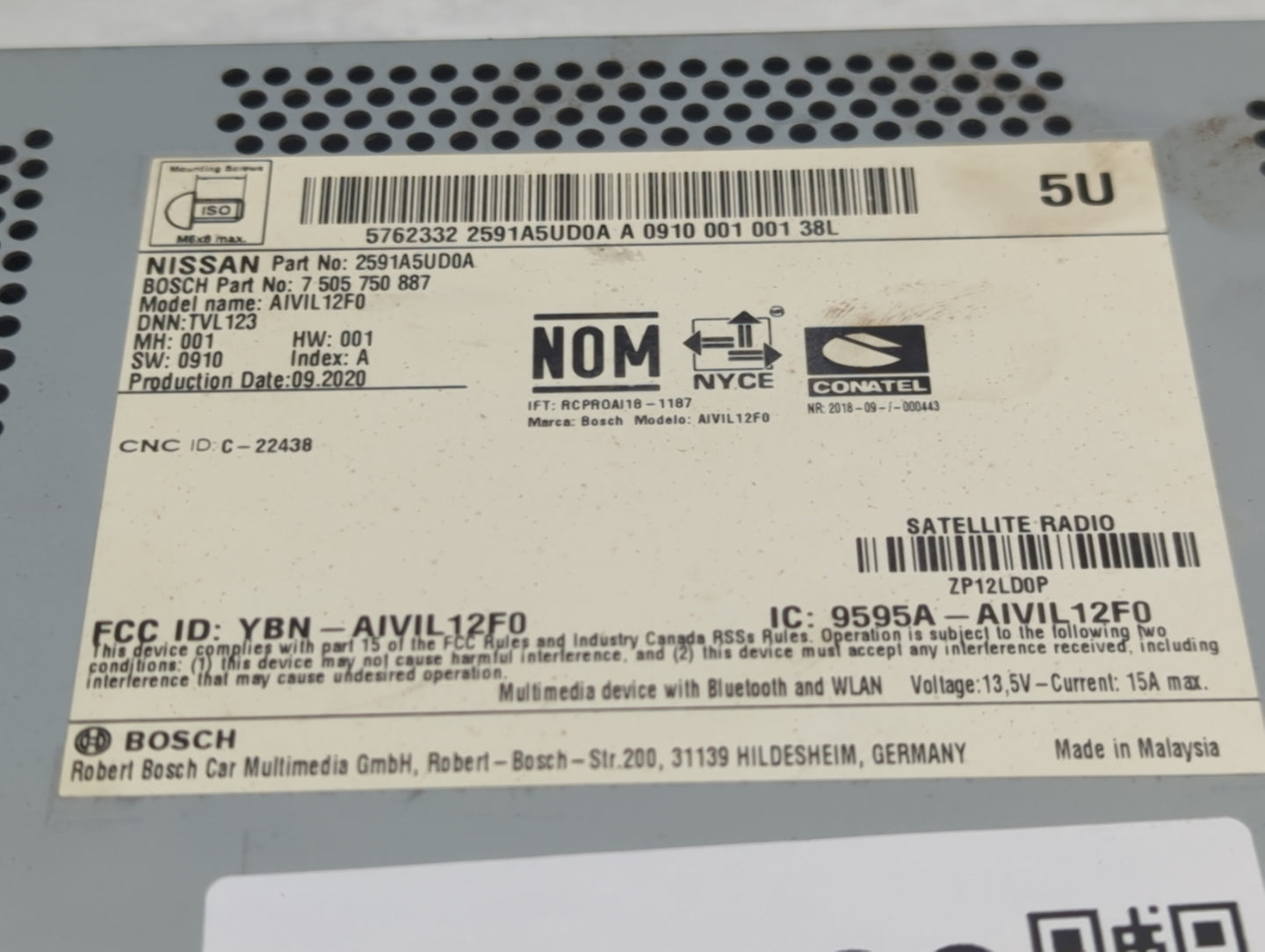 2017-2020 Nissan Pathfinder Radio AM FM Cd Player Receiver Replacement P/N:2591A5UD0A Fits Fits 2017 2018 2019 2020 OEM Used