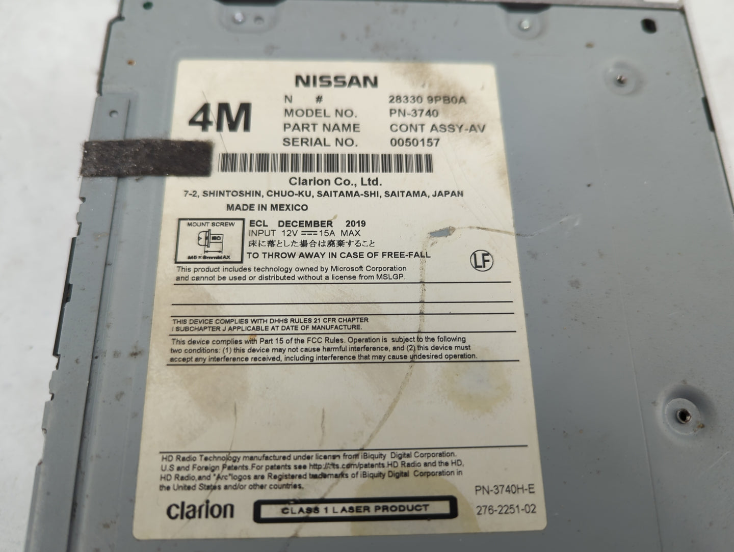 2017-2020 Nissan Pathfinder Radio AM FM Cd Player Receiver Replacement P/N:28330 9PB0A Fits Fits 2017 2018 2019 2020 OEM Use