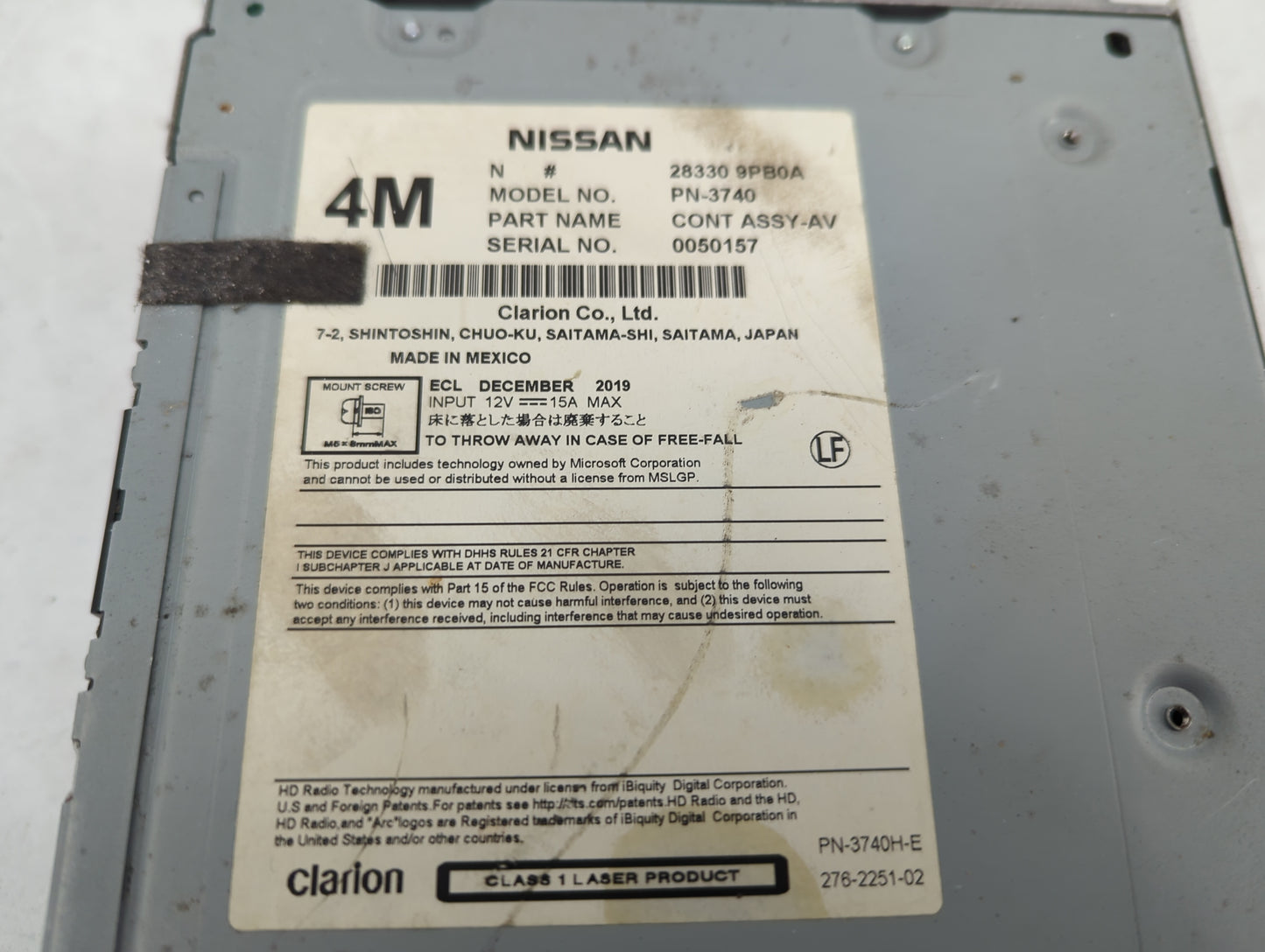 2017-2020 Nissan Pathfinder Radio AM FM Cd Player Receiver Replacement P/N:28330 9PB0A Fits Fits 2017 2018 2019 2020 OEM Use