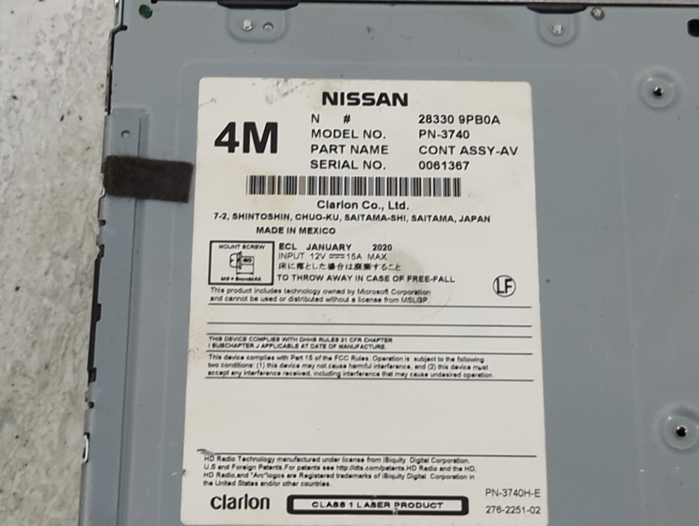 2017-2020 Nissan Pathfinder Radio AM FM Cd Player Receiver Replacement P/N:28330 9PB0A PN-3740 Fits Fits 2017 2018 2019 2020