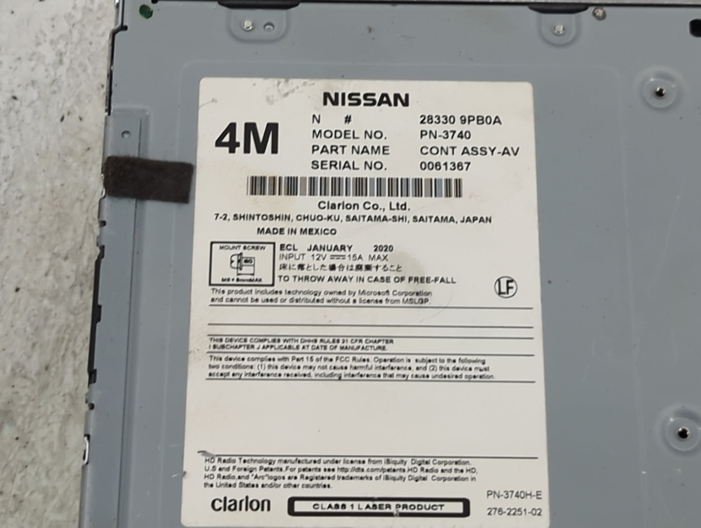 2017-2020 Nissan Pathfinder Radio AM FM Cd Player Receiver Replacement P/N:28330 9PB0A PN-3740 Fits Fits 2017 2018 2019 2020