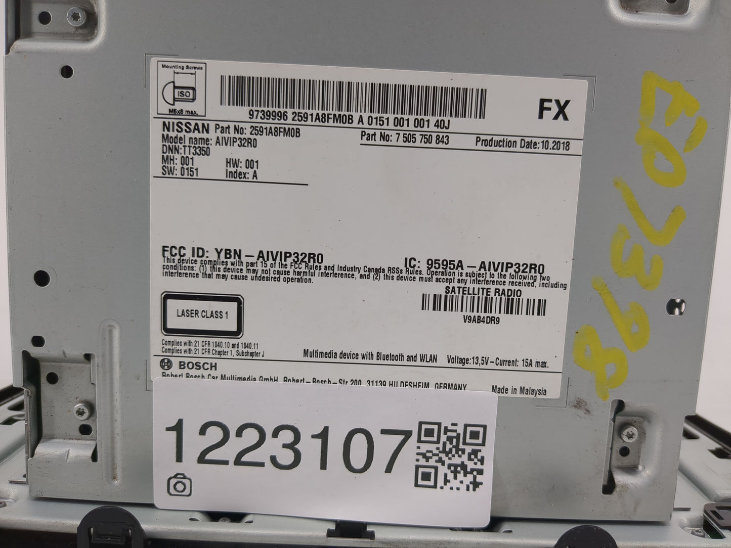 2018-2022 Nissan Rogue Radio AM FM Cd Player Receiver Replacement P/N:2591A8FM0B Fits Fits 2018 2019 2020 2021 2022 OEM Used