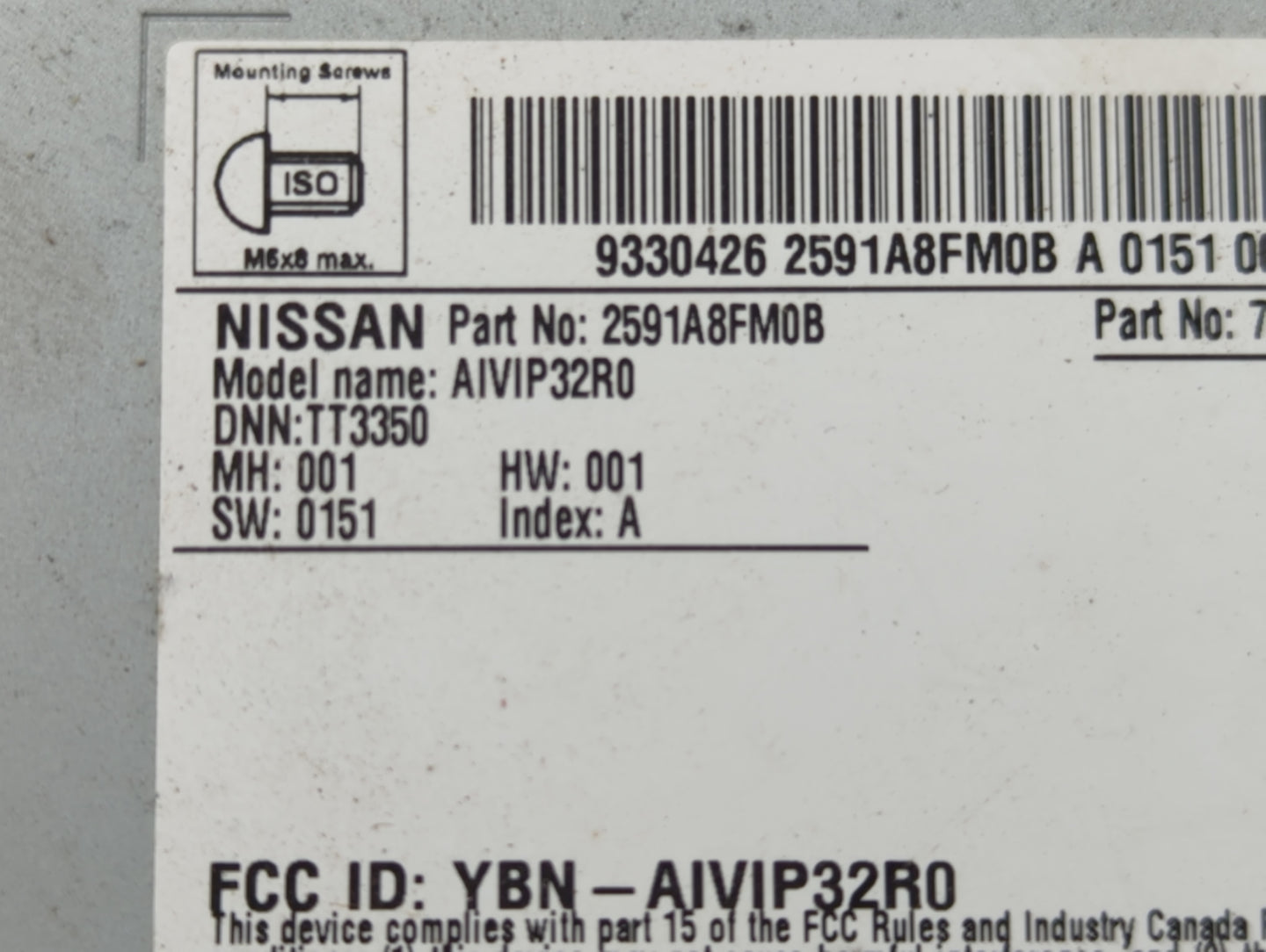 2018-2022 Nissan Rogue Radio AM FM Cd Player Receiver Replacement P/N:2591A8FM0B Fits Fits 2018 2019 2020 2021 2022 OEM Used