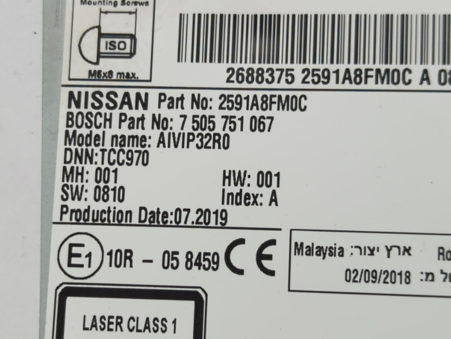 2018-2020 Nissan Rogue Radio AM FM Cd Player Receiver Replacement P/N:2591A8FM0C Fits Fits 2018 2019 2020 OEM Used Auto Part