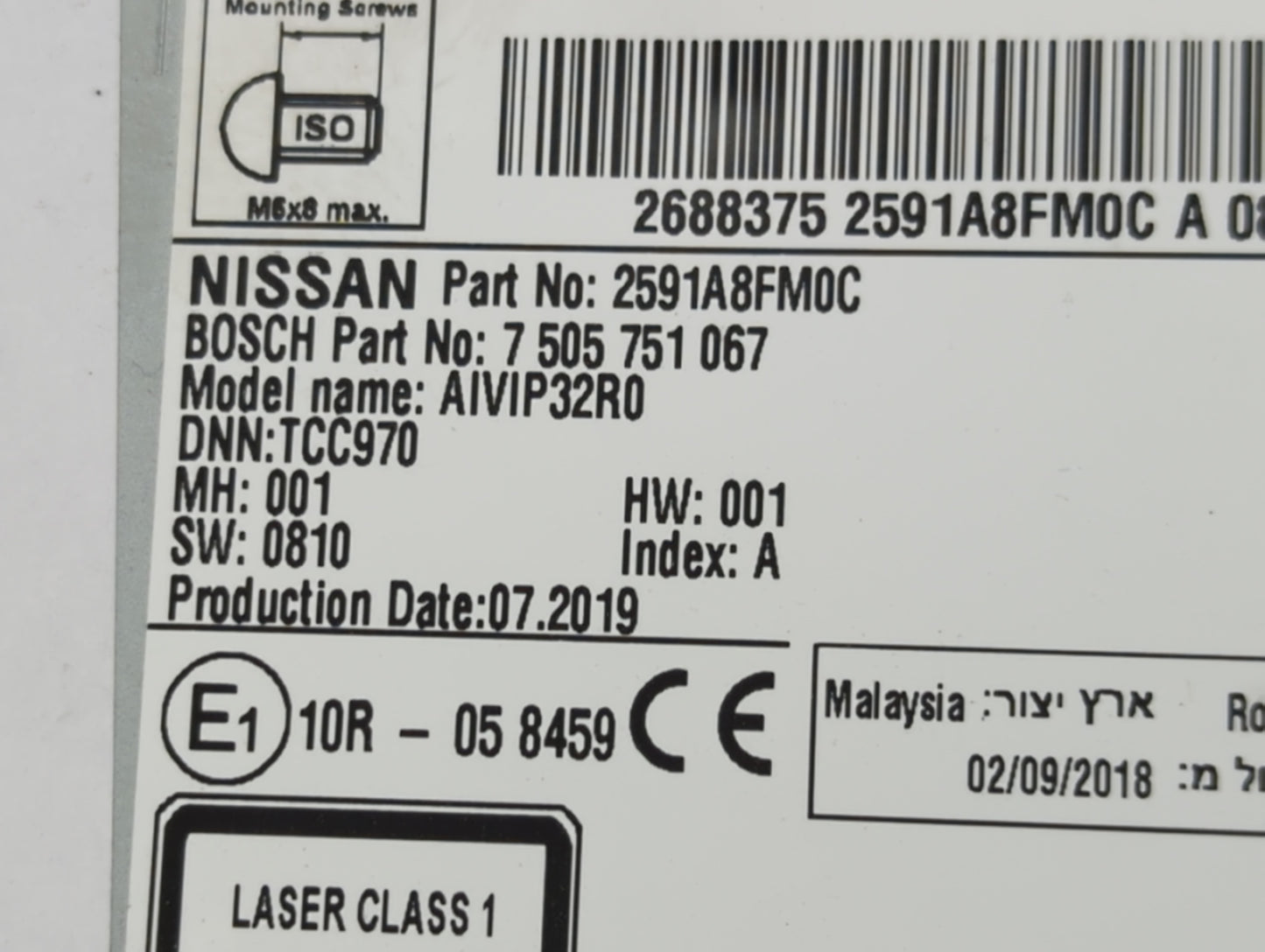 2018-2020 Nissan Rogue Radio AM FM Cd Player Receiver Replacement P/N:2591A8FM0C Fits Fits 2018 2019 2020 OEM Used Auto Part