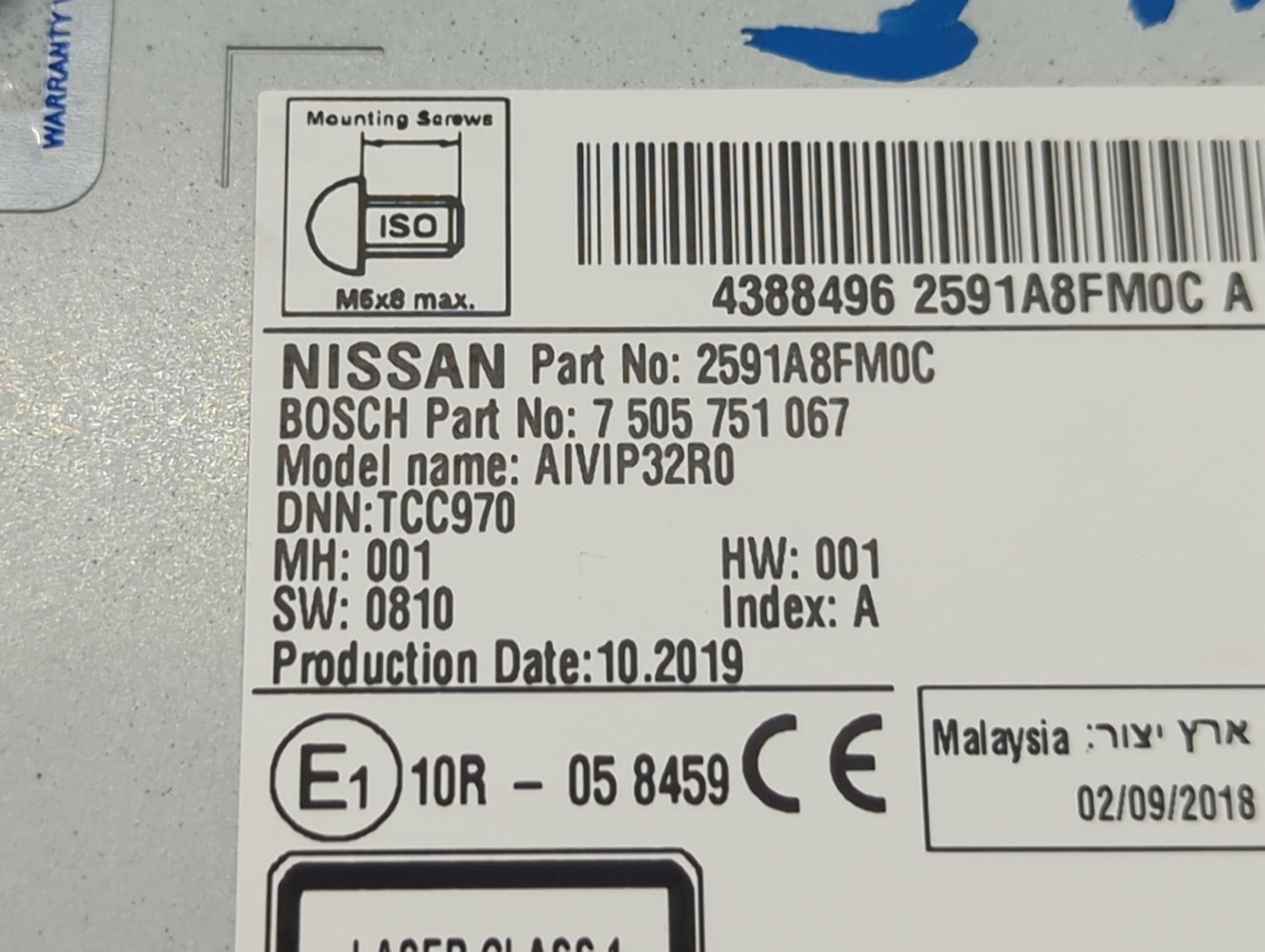 2018-2020 Nissan Rogue Radio AM FM Cd Player Receiver Replacement P/N:7 505 751 067 2591A8FM0C Fits Fits 2018 2019 2020 OEM 
