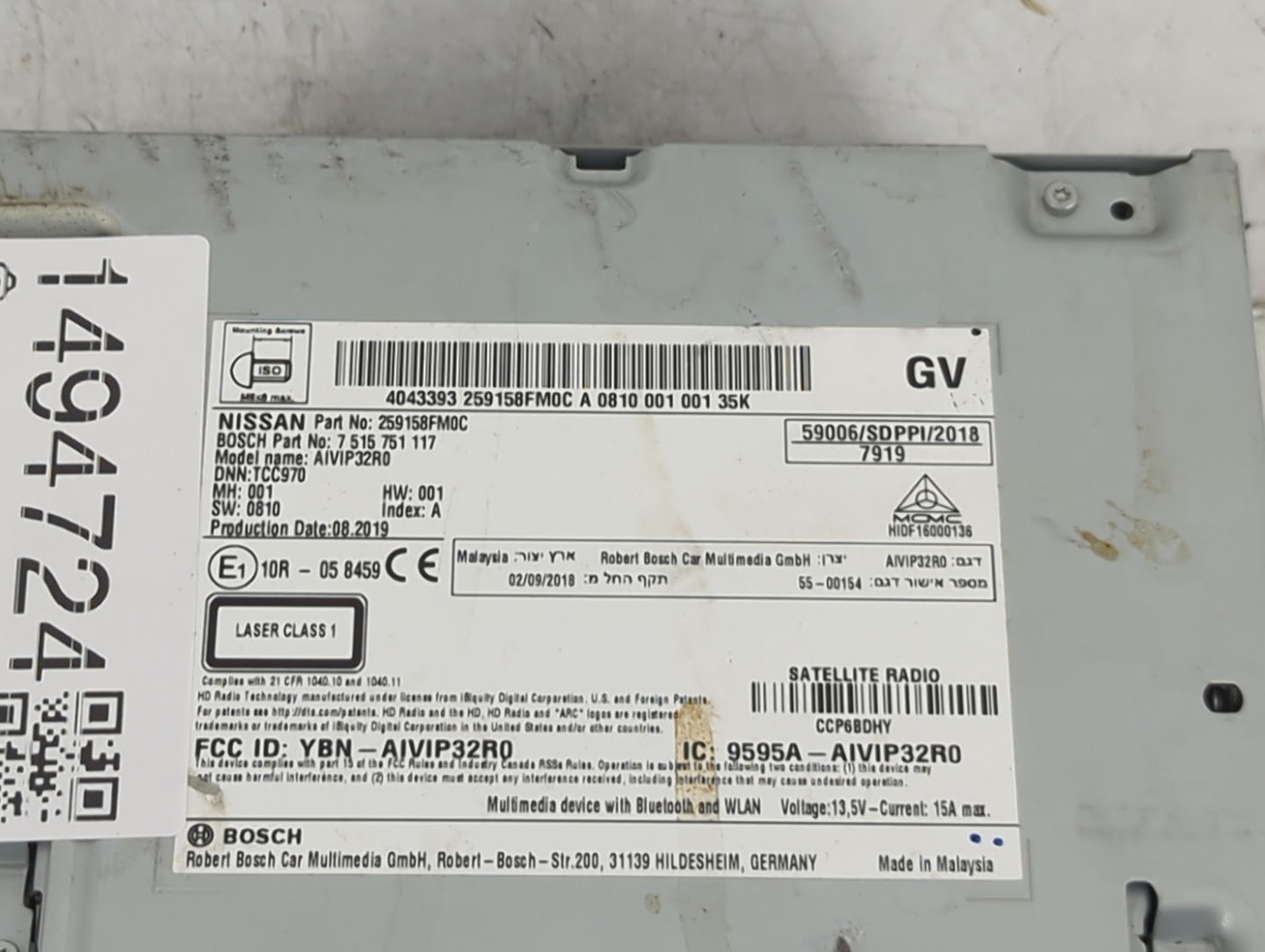 2018-2022 Nissan Rogue Radio AM FM Cd Player Receiver Replacement P/N:259158FM0C 7515751117 Fits Fits 2018 2019 2020 2021 20