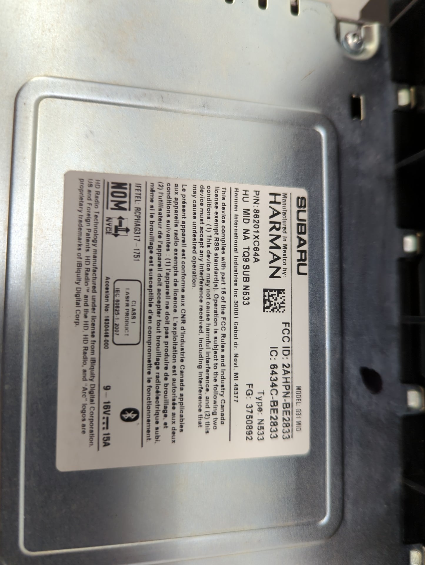 2020 Subaru Ascent Radio AM FM Cd Player Receiver Replacement P/N:86201XC64A Fits OEM Used Auto Parts - Oemusedautoparts1.co