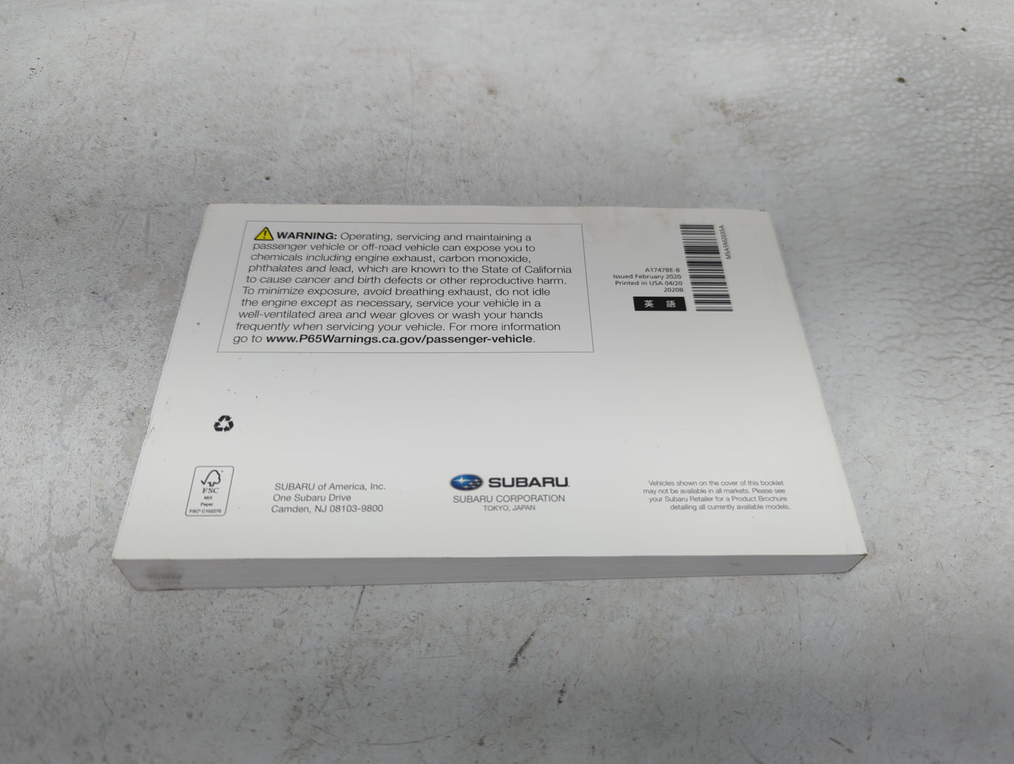 2020 Subaru Wrx Owners Manual Book Guide P/N:A1747BE-B OEM Used Auto Parts - Oemusedautoparts1.com
