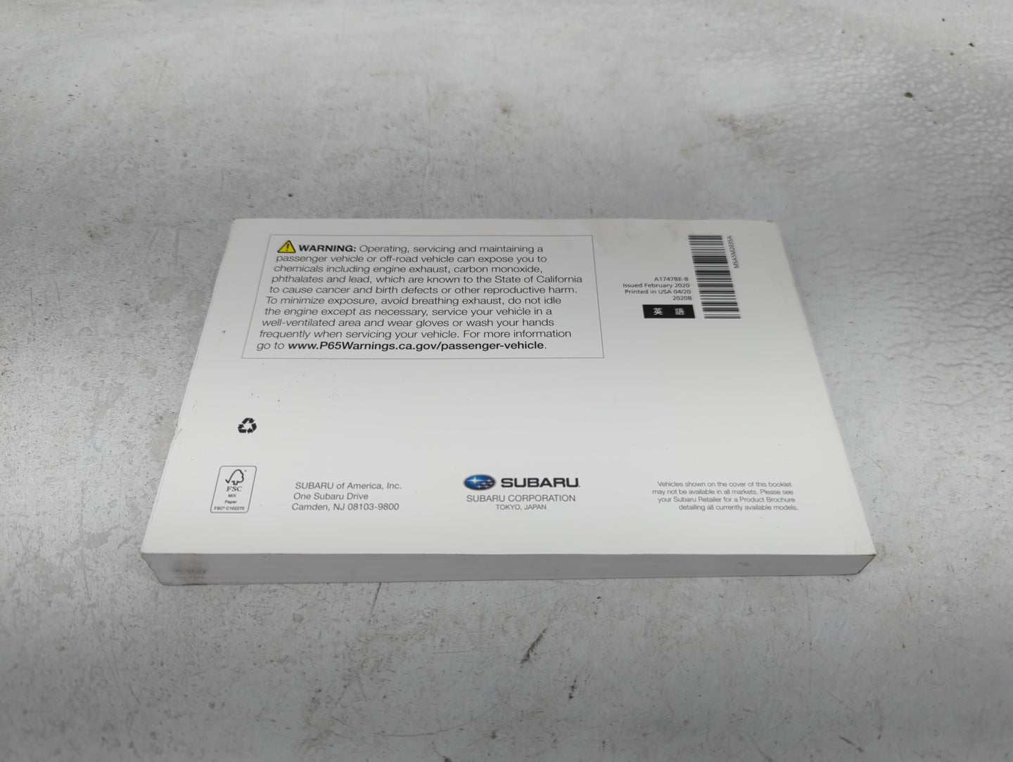 2020 Subaru Wrx Owners Manual Book Guide P/N:A1747BE-B OEM Used Auto Parts - Oemusedautoparts1.com