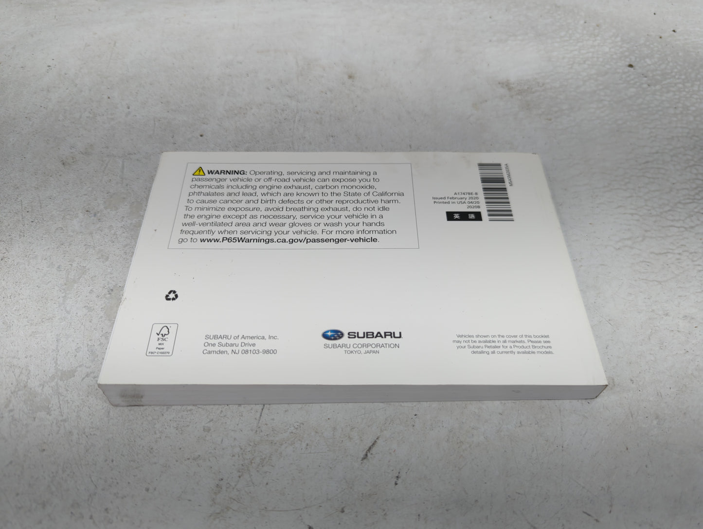 2020 Subaru Wrx Owners Manual Book Guide P/N:A1747BE-B OEM Used Auto Parts - Oemusedautoparts1.com