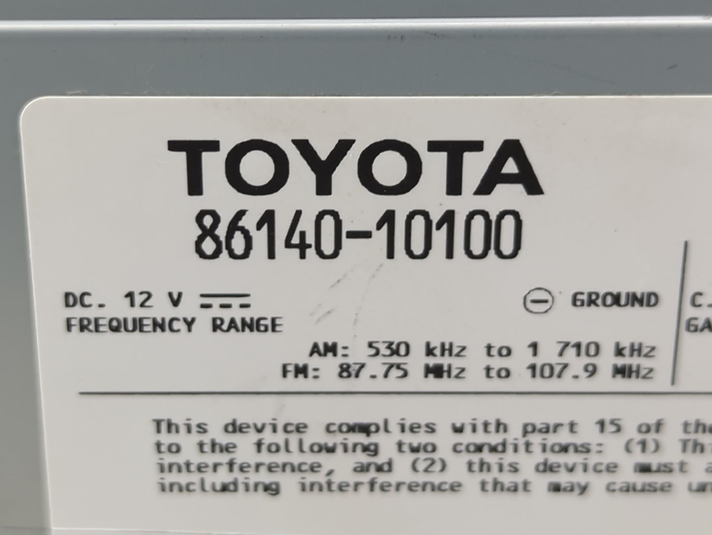2020-2022 Toyota C-Hr Radio AM FM Cd Player Receiver Replacement P/N:86140-10100 Fits Fits 2020 2021 2022 OEM Used Auto Part