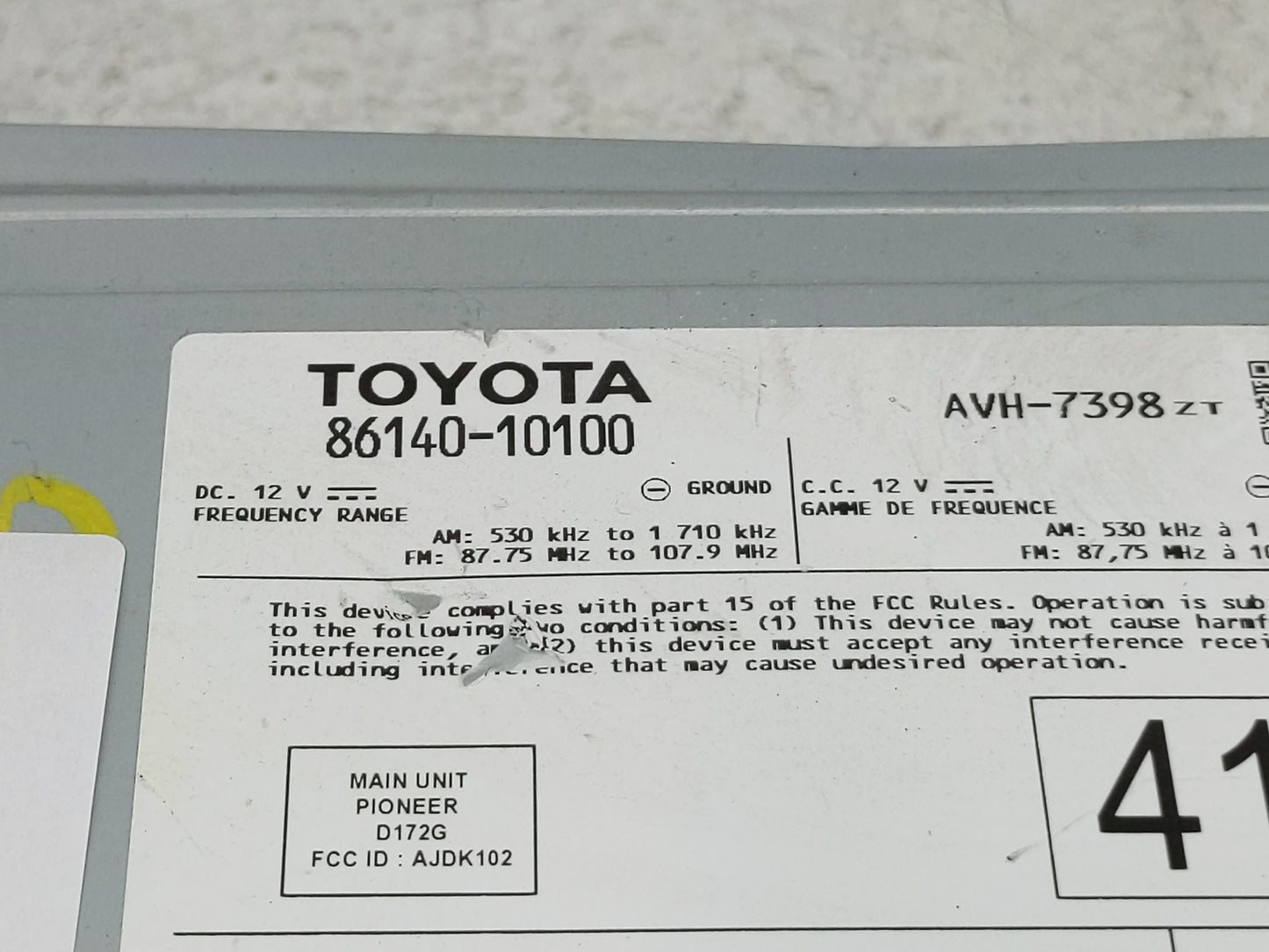 2020-2022 Toyota C-Hr Radio AM FM Cd Player Receiver Replacement P/N:86140-10100 Fits Fits 2020 2021 2022 OEM Used Auto Part