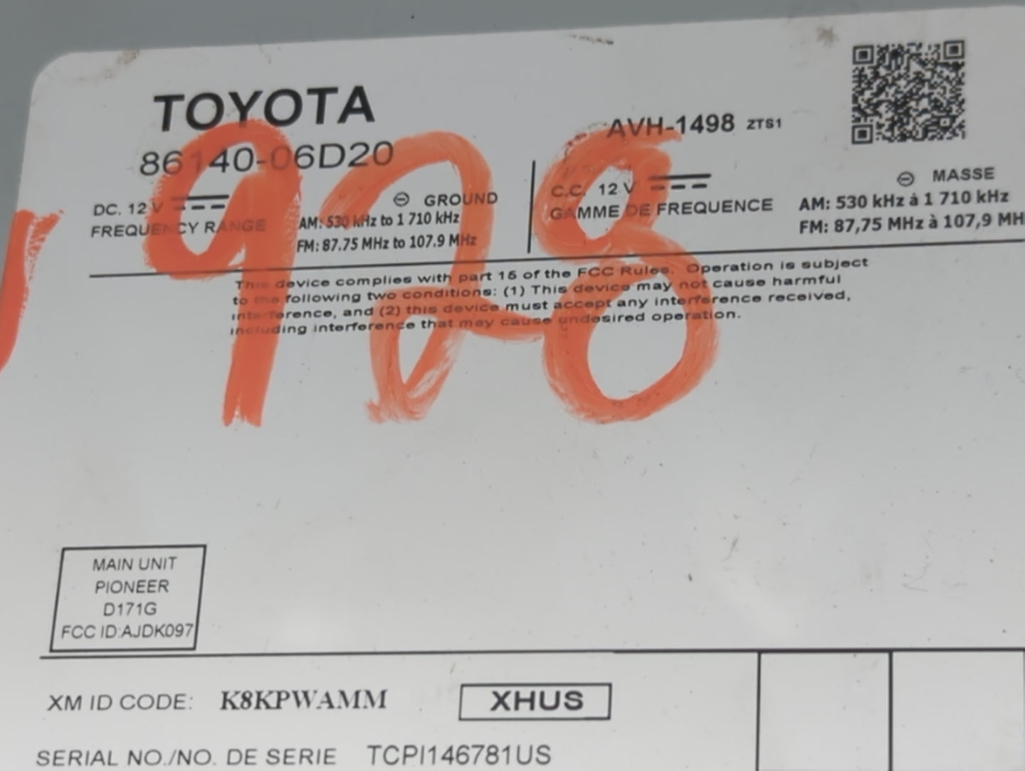 2018-2020 Toyota Camry Radio AM FM Cd Player Receiver Replacement P/N:86140-06D20 AVH-1498, D171G Fits Fits 2018 2019 2020 O