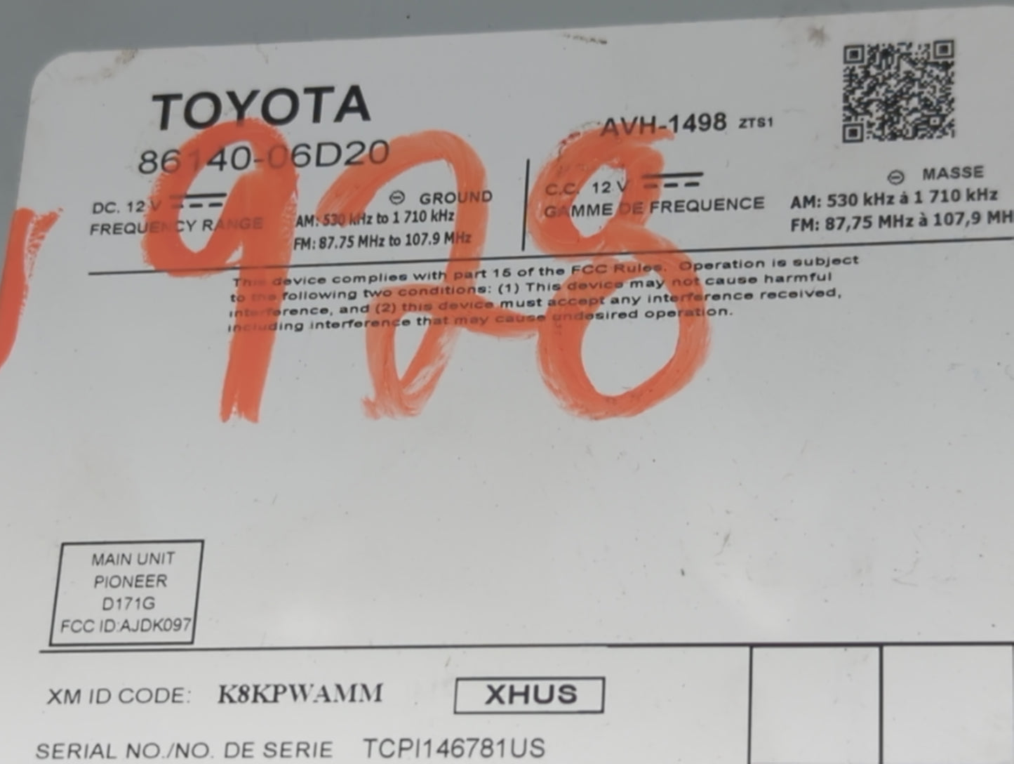 2018-2020 Toyota Camry Radio AM FM Cd Player Receiver Replacement P/N:86140-06D20 AVH-1498, D171G Fits Fits 2018 2019 2020 O