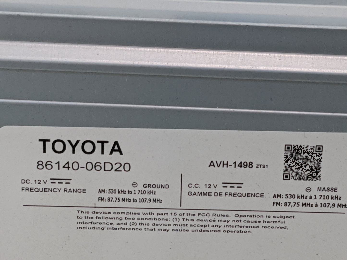 2018-2020 Toyota Camry Radio AM FM Cd Player Receiver Replacement P/N:86140-06D20 AVH-1498 Fits Fits 2018 2019 2020 OEM Used