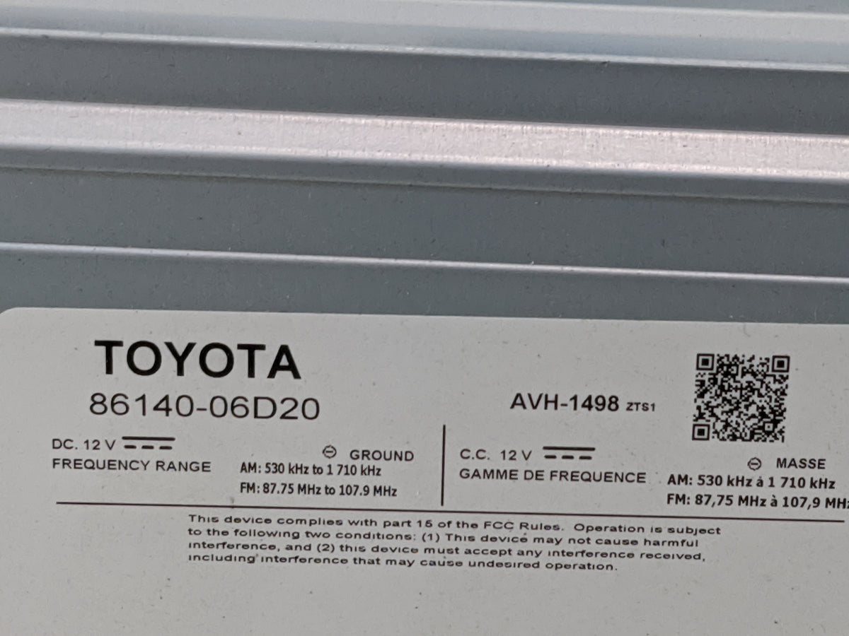 2018-2020 Toyota Camry Radio AM FM Cd Player Receiver Replacement P/N:86140-06D20 AVH-1498 Fits Fits 2018 2019 2020 OEM Used