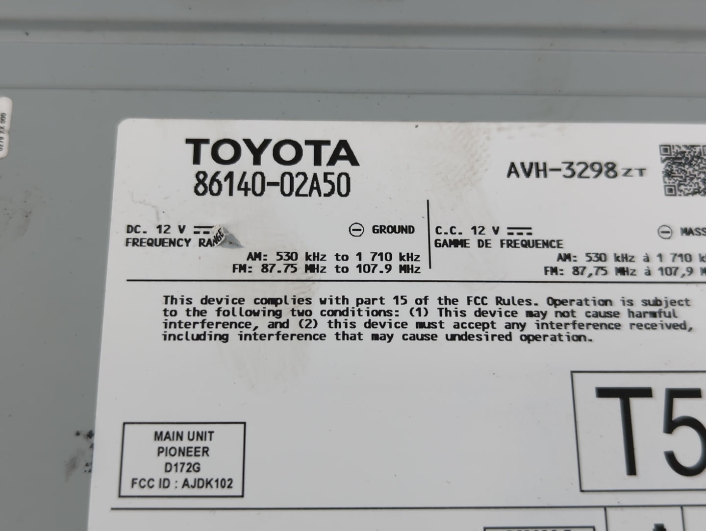 2020 Toyota Corolla Radio AM FM Cd Player Receiver Replacement P/N:86140-02A50 86140-12350 Fits OEM Used Auto Parts - Oemuse