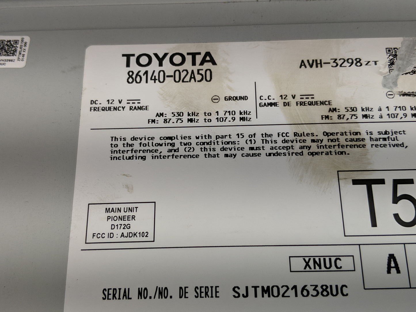 2020 Toyota Corolla Radio AM FM Cd Player Receiver Replacement P/N:86140-02A50 Fits OEM Used Auto Parts - Oemusedautoparts1.
