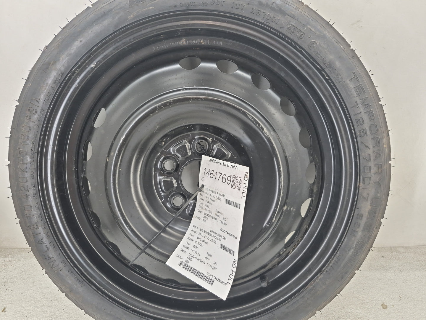 2019-2022 Toyota Corolla Spare Donut Tire Wheel Rim Oem - Oemusedautoparts1.com