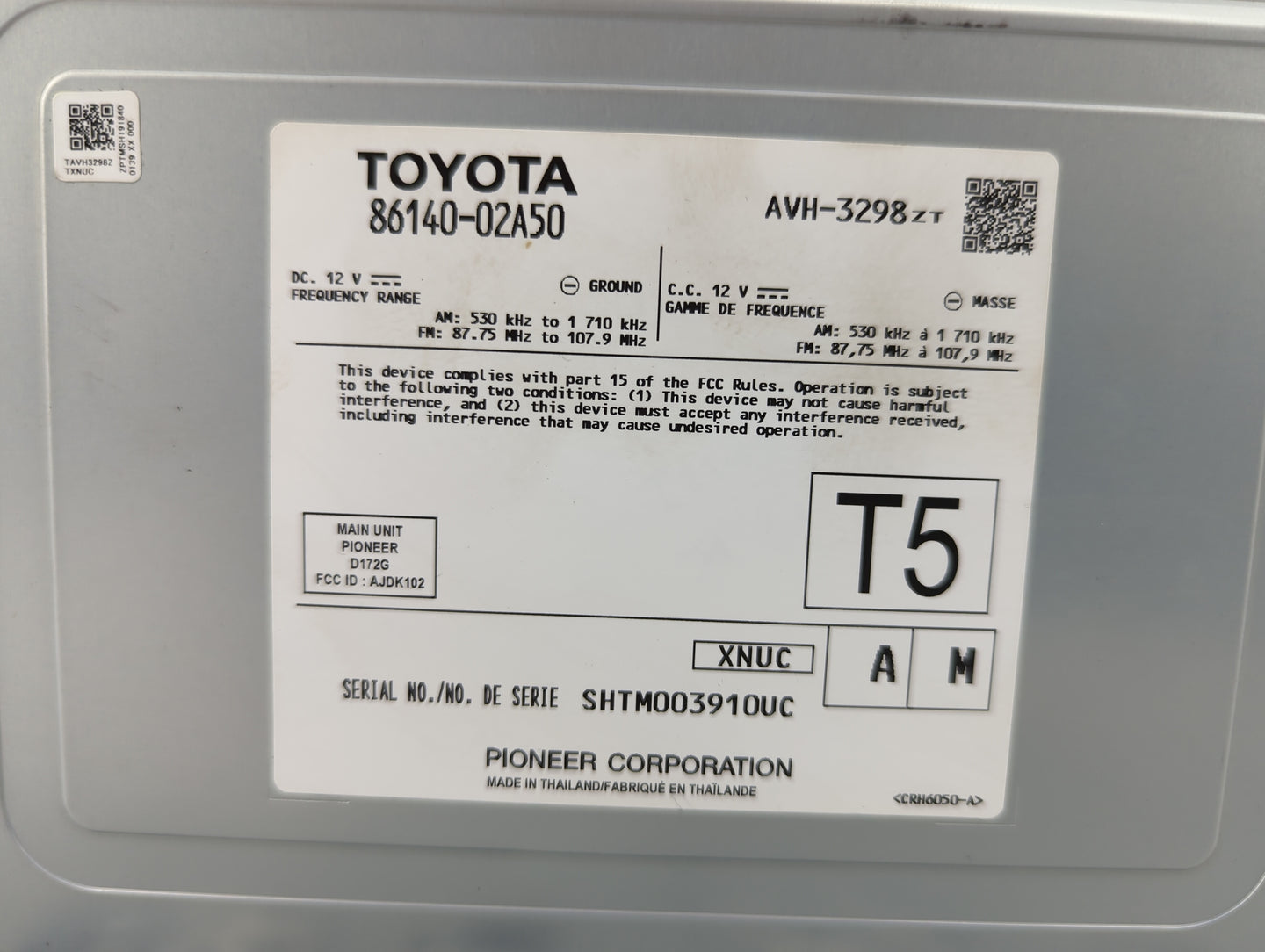 2020 Toyota Corolla Radio AM FM Cd Player Receiver Replacement P/N:86140-02A50 AVH-3298, D172G, AJDK102 Fits OEM Used Auto P