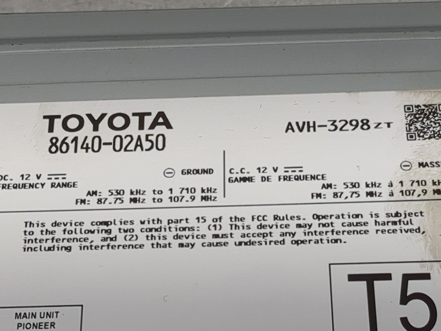 2020 Toyota Corolla Radio AM FM Cd Player Receiver Replacement P/N:86140-02A50 AVH-3298 Fits OEM Used Auto Parts - Oemusedau