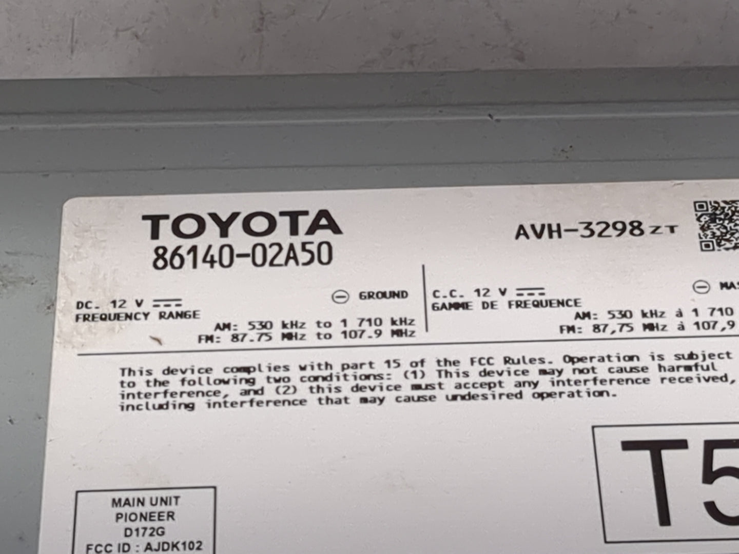 2020 Toyota Corolla Radio AM FM Cd Player Receiver Replacement P/N:86140-02A50 AVH-3298, D172G, AJDK102 Fits OEM Used Auto P