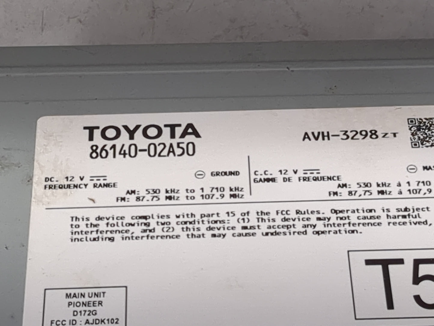 2020 Toyota Corolla Radio AM FM Cd Player Receiver Replacement P/N:86140-02A50 AVH-3298, D172G, AJDK102 Fits OEM Used Auto P